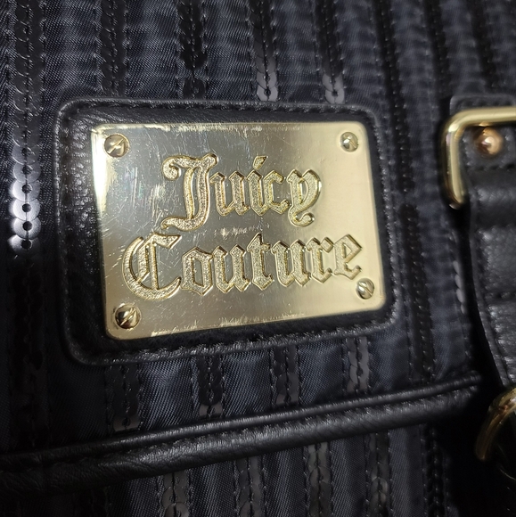JUICY COUTURE Black Satin Sequin Quilted Drawstring Backpack With Gold Hardware - Picture 15 of 15